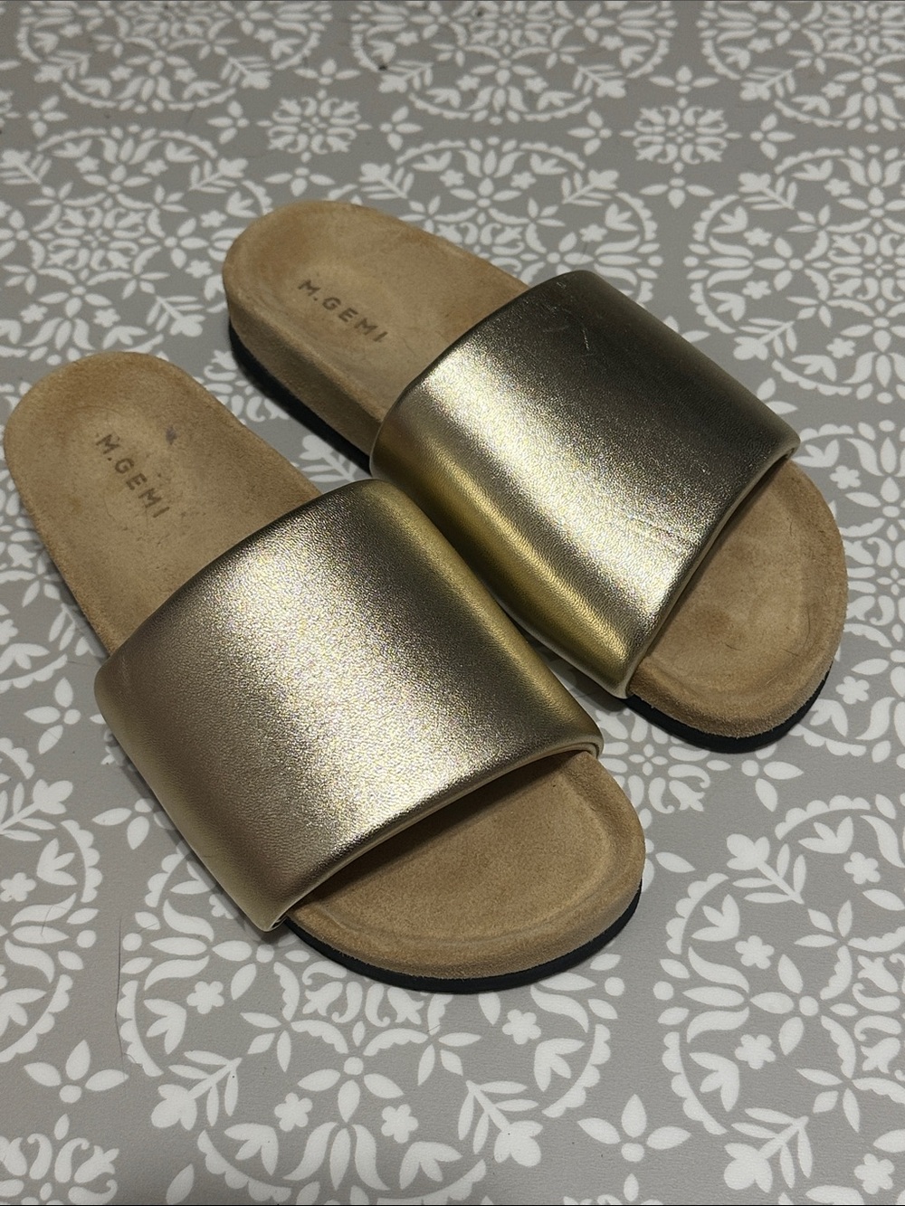 M. Gemi Gold Slide Sandals - Metallic Leather Women’s Slides